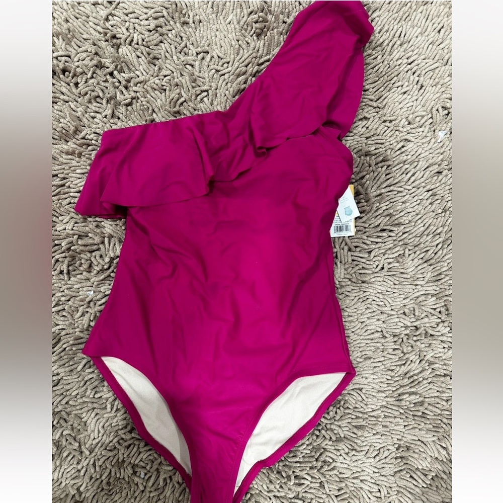 Kona Sol Women’s High Coverage One Piece Swimsuit Magenta Pink Size L
